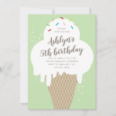 Ice crème cone kinder groene verjaardagsfeestje kaart (Voorkant)