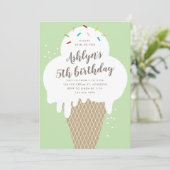 Ice crème cone kinder groene verjaardagsfeestje kaart (Staand voorkant)