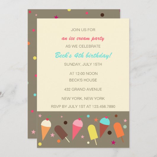 Ice crème cones en bars verjaardagsfeestdag kaart (Voorkant / Achterkant)