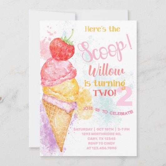 Ice crème hier is de tweede verjaardagsuitnodiging kaart (Voorkant)