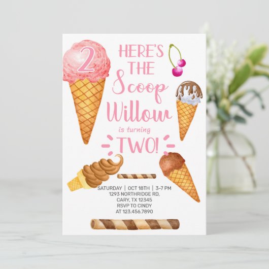 Ice crème hier is de tweede verjaardagsuitnodiging kaart (Staand voorkant)