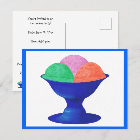 Ice crème in blue bowl party uitnodigingen briefka (Voorkant / Achterkant)