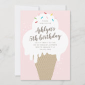 Ice crème kind roze verjaardagsfeestje kaart (Voorkant)