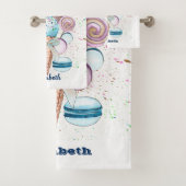 Ice crème Macaroons Navy Blue White Striped Bad Handdoek (Insitu)