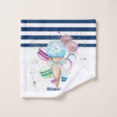 Ice crème Macaroons Navy Blue White Striped Bad Handdoek (Wasdoekje)