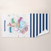 Ice crème Macaroons Navy Blue White Striped Badhanddoek (Badhanddoek)
