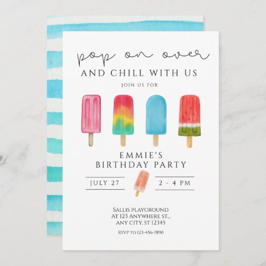 Ice crème Pool Birthday Invitation Pop on Over Kaart (Voorkant / Achterkant)