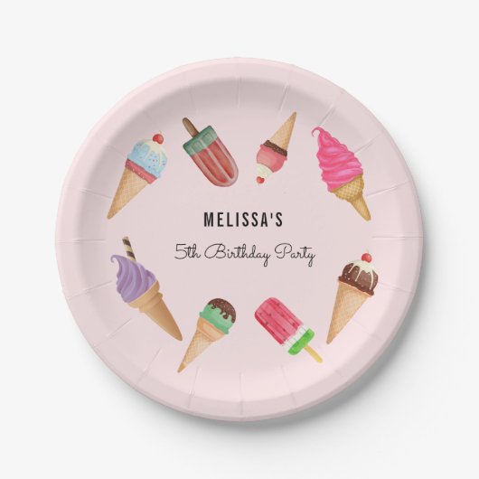 Ice crème roze blauw bruin papier Bord (Voorkant)