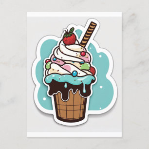 Ice crème sundae sticker briefkaart