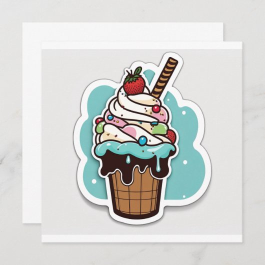 Ice crème sundae sticker notitiekaartje (Voorkant / Achterkant)