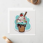 Ice crème sundae sticker notitiekaartje (Voorkant / Achterkant in situ)