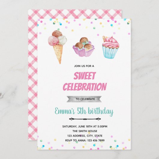 Ice crème sundea cupcake-uitnodiging kaart (Voorkant / Achterkant)