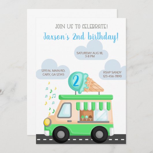 Ice crème truck boy verjaardagsuitnodiging. kaart (Voorkant / Achterkant)