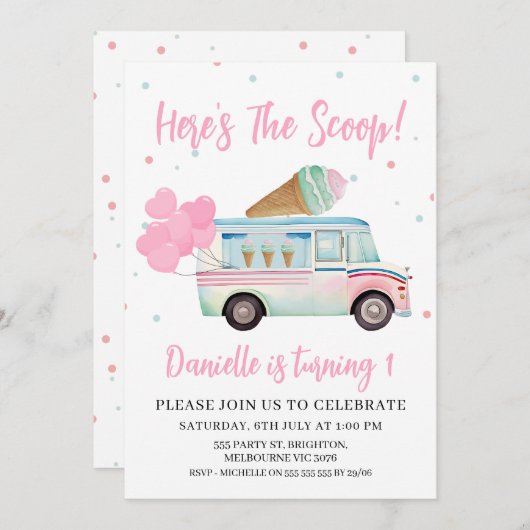 Ice crème Van Hier is de Scoop 1ste verjaardag Kaart (Voorkant / Achterkant)