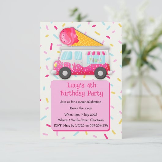 Ice crème, verjaardagsfeest op zoete feestdag kaart (Staand voorkant)