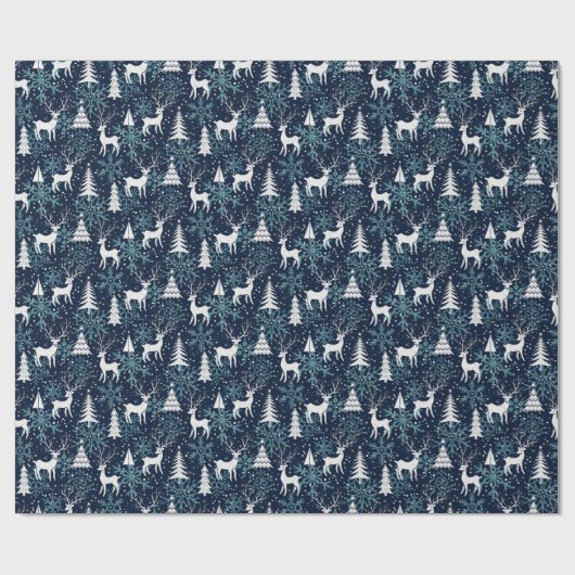 Ice Crystal Christmas Deer Blauwgroen Cadeaupapier (Vlak)