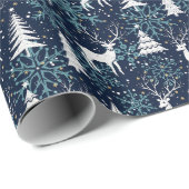 Ice Crystal Christmas Deer Blauwgroen Cadeaupapier (Rol Hoek)