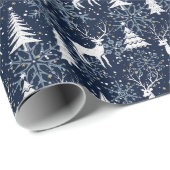 Ice Crystal Christmas Deer Stone Blue-Grey Cadeaupapier (Rol Hoek)