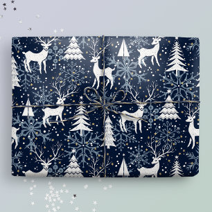 Ice Crystal Christmas Deer Stone Blue-Grey Cadeaupapier