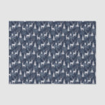 Ice Crystal Christmas Deer Stone Blue-Grey Tissuepapier<br><div class="desc">Dit grillige tissuepapier heeft een feestelijke Scandinavische bosscène met herten, kerstbomen en sneeuwvlokken. Met kleine gouden sterren, is het klaar om een vleugje magie en verwondering toe te voegen aan uw wintervakantie feesten. Perfect voor cadeauverpakking, decoupage, scrapbooking, collage en andere ambachtelijke projecten. Middernachtblauwe achtergrond, witte herten en bomen, en stenen...</div>