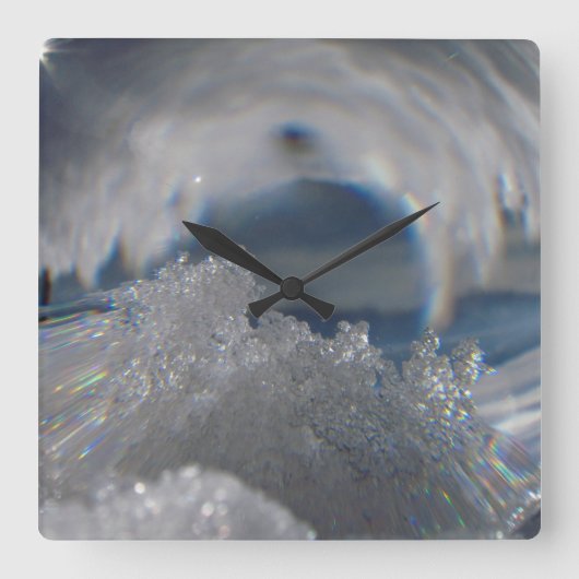 Ice Crystal Magnification Distortion Clock, Snow Vierkante Klok (Voorkant)