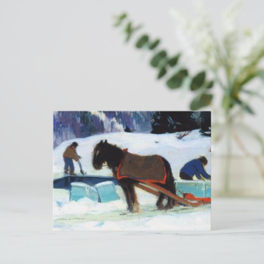 Ice Cutting, Clarence Gagnon Feestdagenkaart (Staand voorkant)