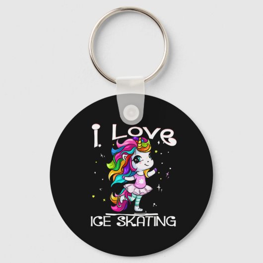 Ice Dancing Cute I Love Ice Skating Rainbow Unicor Sleutelhanger (Voorkant)