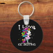 Ice Dancing Cute I Love Ice Skating Rainbow Unicor Sleutelhanger (Voorkant)