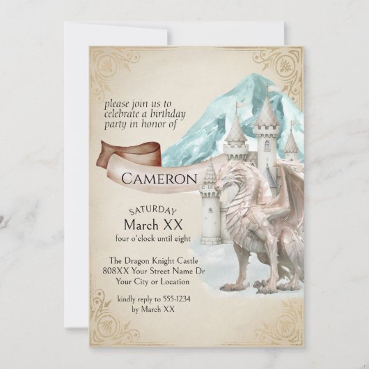 Ice Dragon en Castle Fantasy Party Kaart (Voorkant)