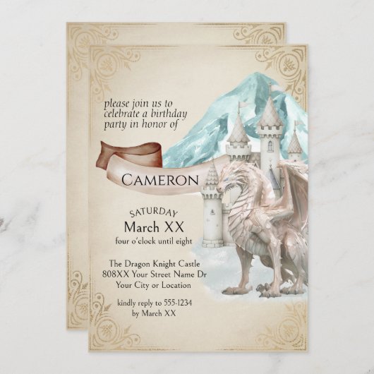 Ice Dragon en Castle Fantasy Party Kaart (Voorkant / Achterkant)