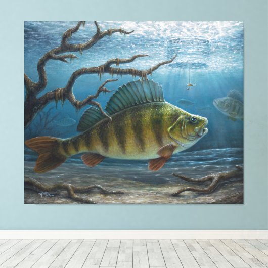 Ice Fishing for Perch Canvas Afdruk (Insitu (Houten vloer))
