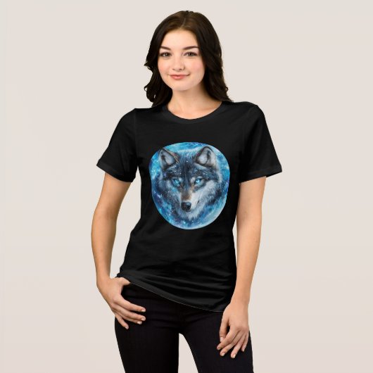 Ice Galaxy Wolf with Blue Eyes Tri-Blend Shirt (Voorkant volledig)