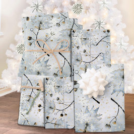 Ice Gray Winter Holly Berries Golden Snowfall Inpakpapier Vel