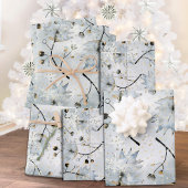 Ice Gray Winter Holly Berries Golden Snowfall Inpakpapier Vel