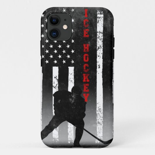 Ice Hockey American Flag Black Case-Mate iPhone Case (Achterkant)