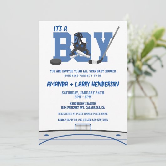 Ice Hockey Baby shower Kaart (Staand voorkant)