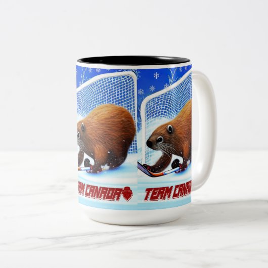 Ice Hockey Beaver Two-Tone Coffee Mok (Voorkant rechts)