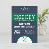 Ice Hockey Birthday Blue Green Stripe Kaart (Staand voorkant)