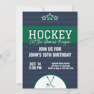 Ice Hockey Birthday Blue Green Stripe Kaart