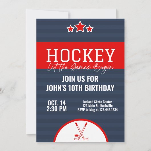 Ice Hockey Birthday Blue Red Stripe Kaart (Voorkant)
