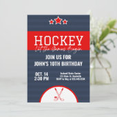 Ice Hockey Birthday Blue Red Stripe Kaart (Staand voorkant)