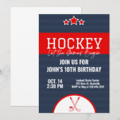 Ice Hockey Birthday Blue Red Stripe Kaart (Voorkant / Achterkant)