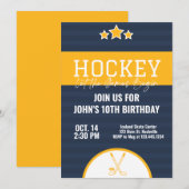 Ice Hockey Birthday Blue Yellow Stripe Kaart (Voorkant / Achterkant)