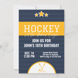 Ice Hockey Birthday Blue Yellow Stripe Kaart