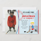 Ice Hockey Birthday Invitations with Photo (Boys) Kaart (Voorkant)