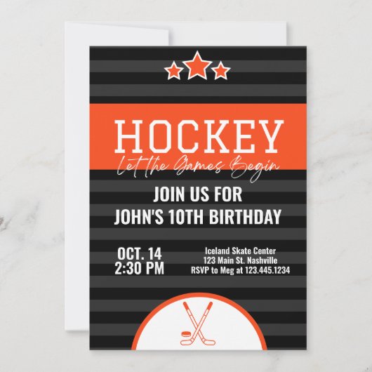 Ice Hockey Birthday Oranje Black Stripe Kaart (Voorkant)