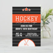 Ice Hockey Birthday Oranje Black Stripe Kaart (Staand voorkant)