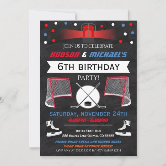 Ice Hockey Birthday Party Invitation Kaart (Voorkant)