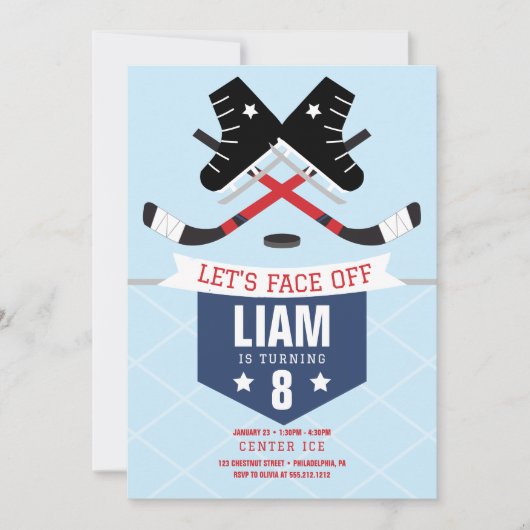 Ice Hockey Birthday Party Invitation Kaart (Voorkant)