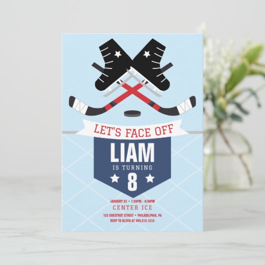 Ice Hockey Birthday Party Invitation Kaart (Staand voorkant)